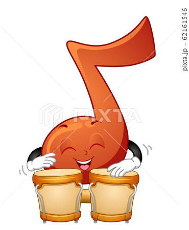 Music Note Mascot Play Bongos Illustration Music Note Mascot Play Bongos Illustration 62161546