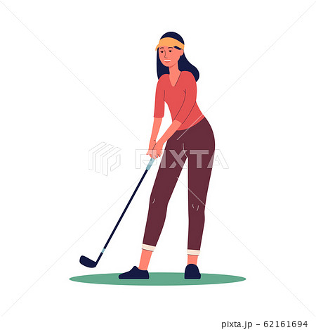 Female character with niblick playing golf flat vector illustration isolated. 62161694