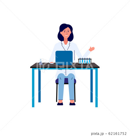 Laboratory researcher female character, flat vector illustration isolated. Laboratory researcher female character, flat vector illustration isolated. 62161752