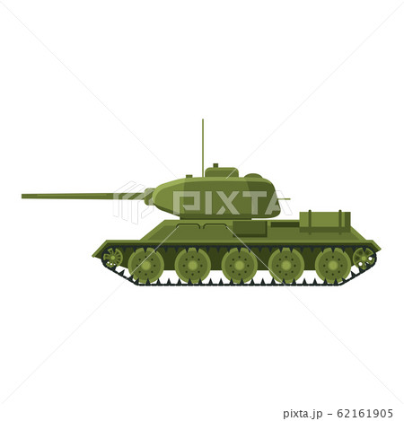Tank Soviet World War 2 T34 medium tank. Military army machine war, weapon, battle symbol silhouette side view icon. Vector illustration isolated 62161905