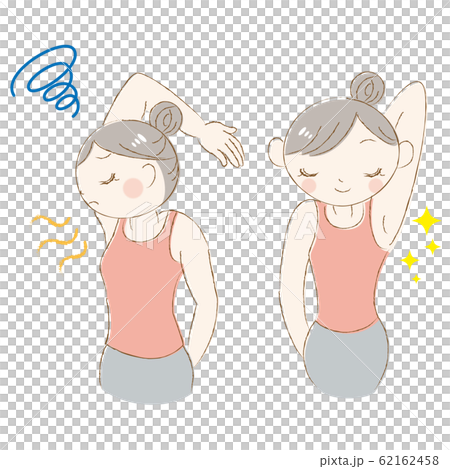 女性 ワキ 臭い 悩み 改善 キラキラ セットのイラスト素材