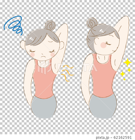 女性 ワキ 臭い 悩み 改善 キラキラ セットのイラスト素材