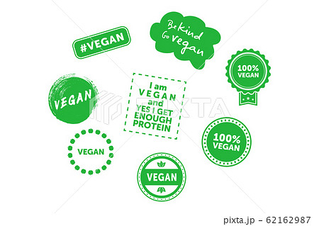 Collection of various signs on vegan theme. Be kind go vegan. Vector illustration. Collection of various signs on vegan theme. Be kind go vegan. Vector illustration. 62162987
