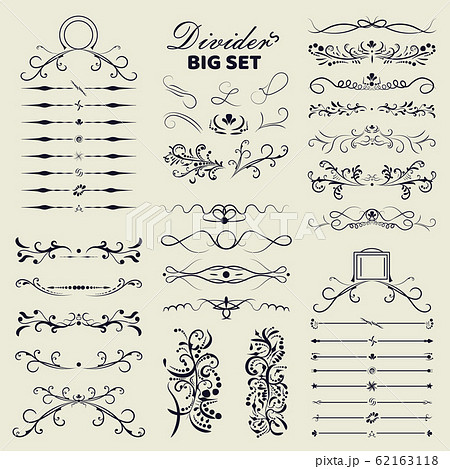 Big set of decorative flourishes hand drawn dividers. Victorian Collection ornate page decor elements banners, frames, dividers, ornaments and patterns. Vector design elements Big set of decorative flourishes hand drawn dividers. Victorian Collection ornate page decor elements banners, frames, dividers, ornaments and patterns. Vector design elements 62163118