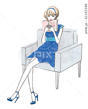椅子に座って本を読む女性のイラスト素材