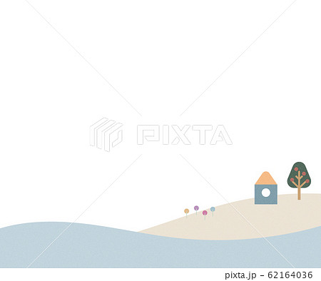 島や海のイラスト 家 かわいい シンプル 背景のイラスト素材