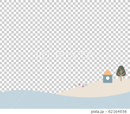 島や海のイラスト 家 かわいい シンプル 背景のイラスト素材