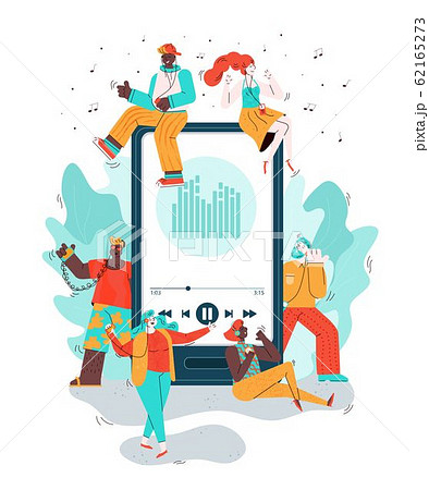 Mobile Phone And Doodle People Listening Music のイラスト素材