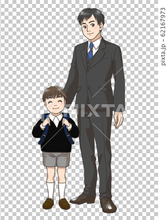 新小学一年生男子と父親のイラスト素材 新小学一年生男子と父親のイラスト素材