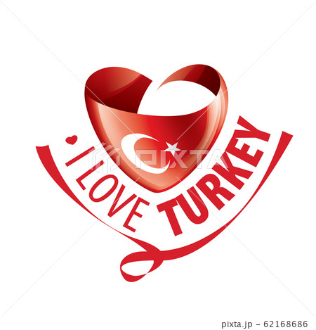 National flag of the Turkey in the shape of a heart and the inscription I love Turkey. Vector illustration 62168686