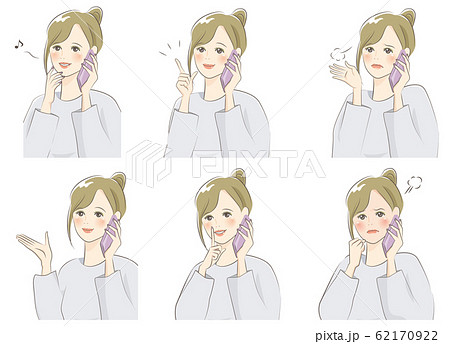 スマホで話す 女性 かわいい 表情 イラスト 素材のイラスト素材