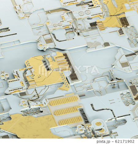 Circuit board futuristic server code processing. Gold and white technology background. 3d rendering 62171902