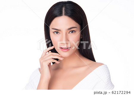 Portrait beautiful young asian woman clean fresh bare skin concept. Asian girl beauty face skincare Portrait beautiful young asian woman clean fresh bare skin concept. Asian girl beauty face skincare 62172294