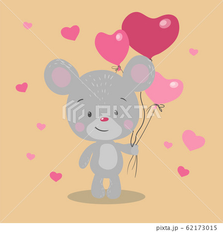 Cute cartoon mouse with heart shaped balloons for Valentine's Day. Vector illustration Cute cartoon mouse with heart shaped balloons for Valentine's Day. Vector illustration 62173015