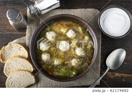 homemade meatball soup on the table homemade meatball soup on the table 62174692