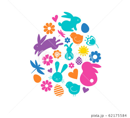 Happy Easter banner with bunny, flowers and eggs. Egg hunt poster. Spring background, vector Happy Easter banner with bunny, flowers and eggs. Egg hunt poster. Spring background, vector 62175584