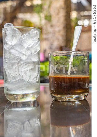 Traditional Vietnamese condensed milk coffee served with ice 62176563
