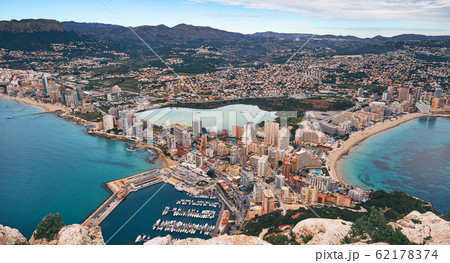 Aerial view from above Calpe cityscape 62178374