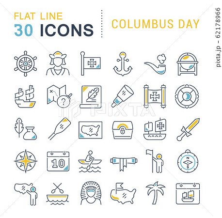 Set Vector Line Icons of Columbus Day 62178966