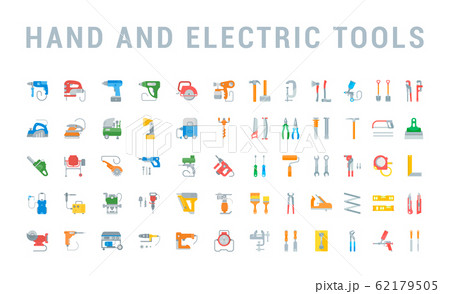 Set Vector Flat Icons of Hand and Electric Tools. 62179505