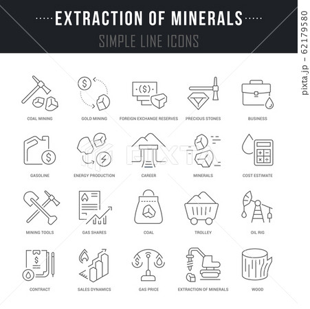 Set Vector Line Icons of Extraction of Minerals 62179580