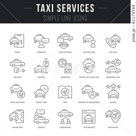 Set of Linear Icons of Taxi Services 62179588