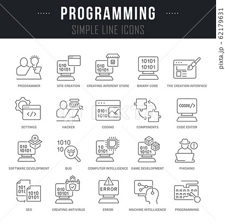 Set Vector Line Icons of Programming 62179631