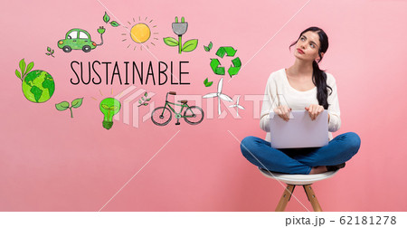 Sustainable with woman using a laptop 62181278