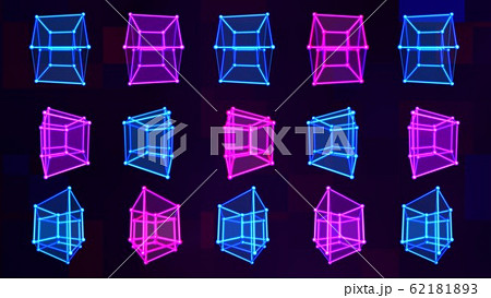 4D Hypercube Tesseract Array Matrix with Trippy Visual Neon Colors - Abstract Background Texture 62181893