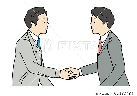 ビジネスマン 会社員 握手 作業服 作業員 契約 2人 イラストのイラスト素材