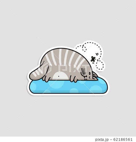 Sticker With Cute Fat Lazy Cat Sleeping Cartoon のイラスト素材