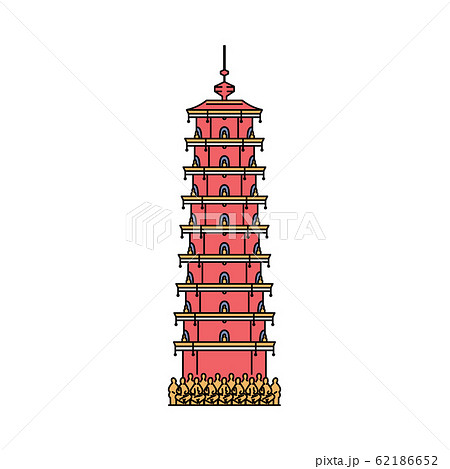Hong Kong red tower icon - landmark Asian architecture building 62186652