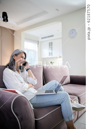 Pleasant phone talk with good friend stock photo 62187570