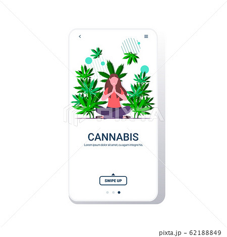 Woman Relaxing In Lotus Pose Marijuana Or のイラスト素材