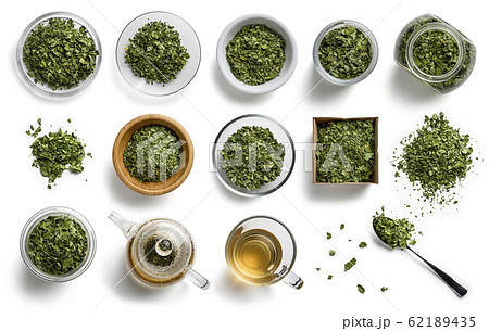 Dried Moringa on a white background. The view from the top Dried Moringa on a white background. The view from the top 62189435