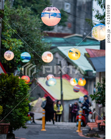 Chinese Paper Lanterns at a party during the evening toned 62193699