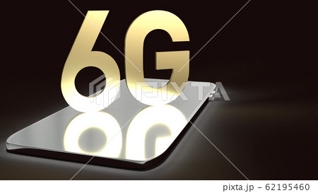 The 3d rendering 6g text gold surface glow on smartphone  in dark image for mobile technology content. 62195460