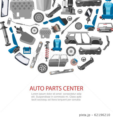 Car spares and auto parts service vector illustration. Auto diagnostics test service, protection insurance shop. Repair help. Modern smart technology for auto cars. 62196210