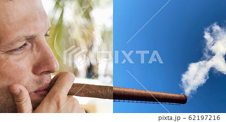 Collage with young man smoking big cigar and Collage with young man smoking big cigar and 62197216
