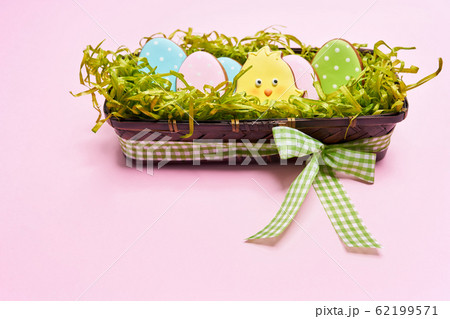 Ginger cookies in box with bow. Ginger cookies in box with bow. 62199571