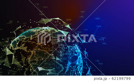 Connection lines Globe. Background with Light Effect. Global International Connectivity Background. 3D illustration 62199799
