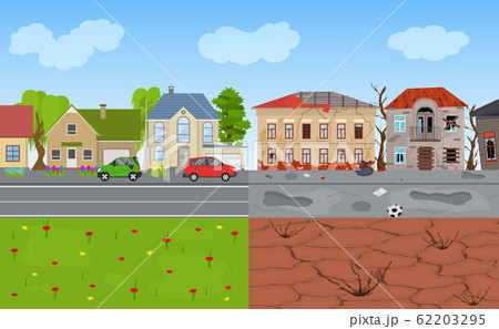Cartoon Color Rich and Poor City Landscape Background Scene. Vector 62203295