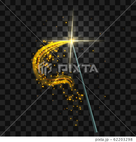 Realistic 3d Detailed Magic Wand with Magical Sparkle Golden Trail. Vector 62203298