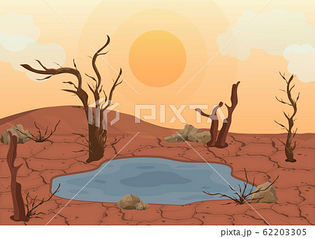 Cartoon Color Dry Land Scene Concept Vector Stock Illustration