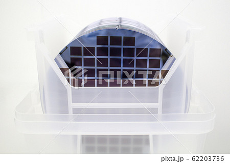 Silicon Wafers in white plastic holder box on a 62203736