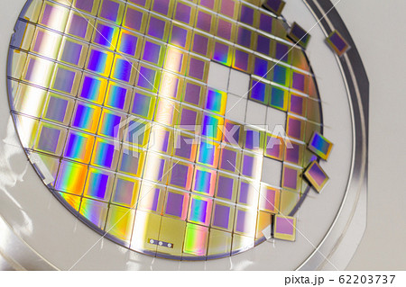 Silicon wafer with microchips fixed in a holder 62203737