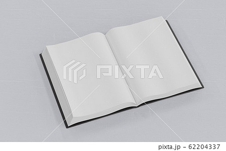 Blank empty opened book on white wood underground 3d render illustration 62204337