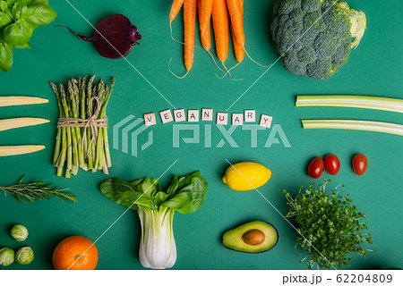 Top view set of healthy raw vegetables on the Top view set of healthy raw vegetables on the 62204809