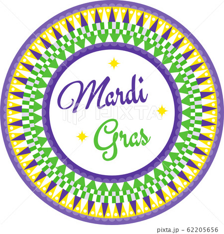 Mardi Gras circle border vector with geometric print green, purple and yellow. Mardi Gras circle border vector with geometric print green, purple and yellow. 62205656