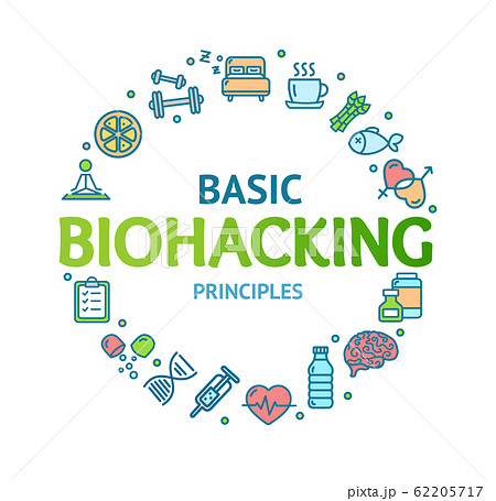 Biohacking Signs Round Design Template Thin Line Icon Concept. Vector 62205717